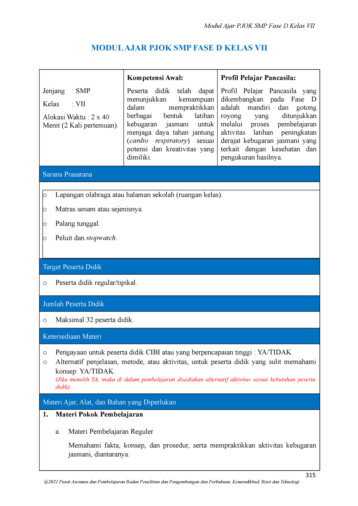 7. Modul AJAR Aktivitas Kebugaran Jasmani SMP VII 30 11 2021 - MODUL ...