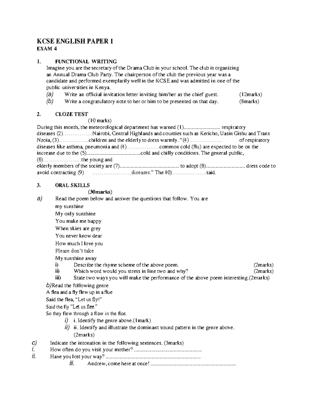 KCSE English Paper 1 - Best for revision - KCSE ENGLISH PAPER 1 EXAM 4 ...