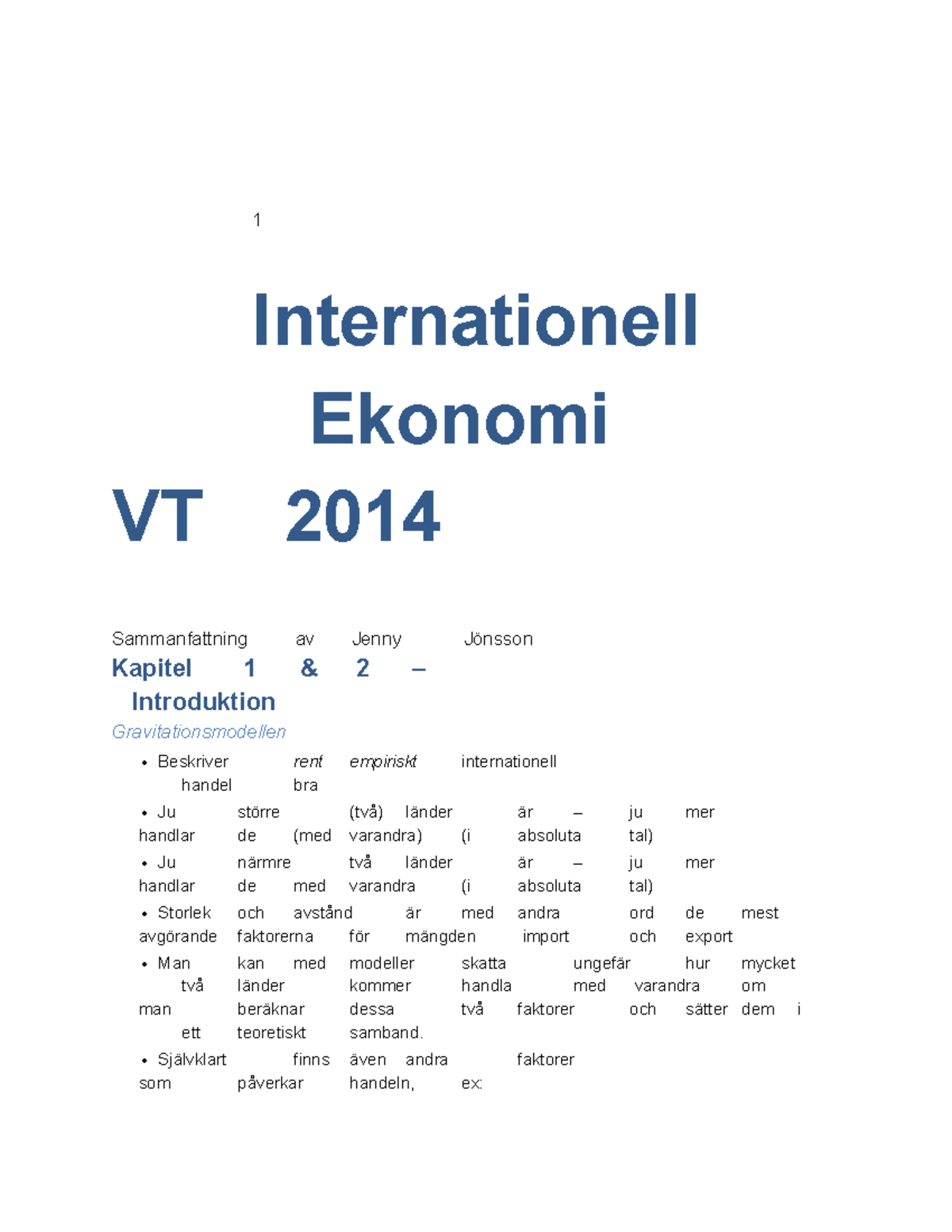 Sammanfattning Av Internationell Ekonomi Kopia - 1 Internationell ...