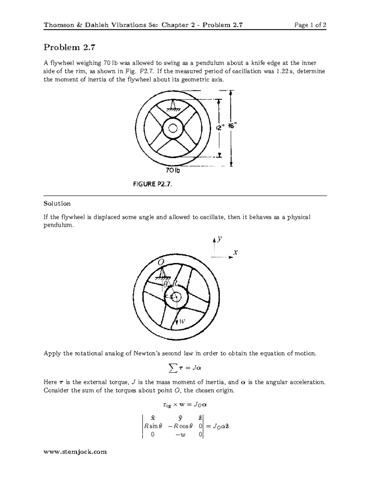 SolutionAssignment 9, problem 1 Thomson & Dahleh Vibrations 5e