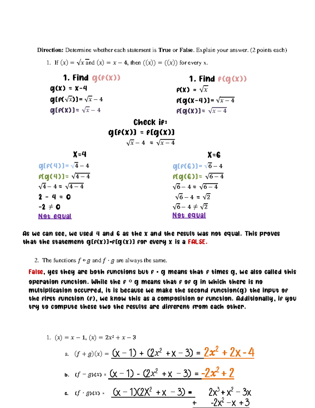 Genmath Gen Math Worksheet Problem Functions Direction Determine 