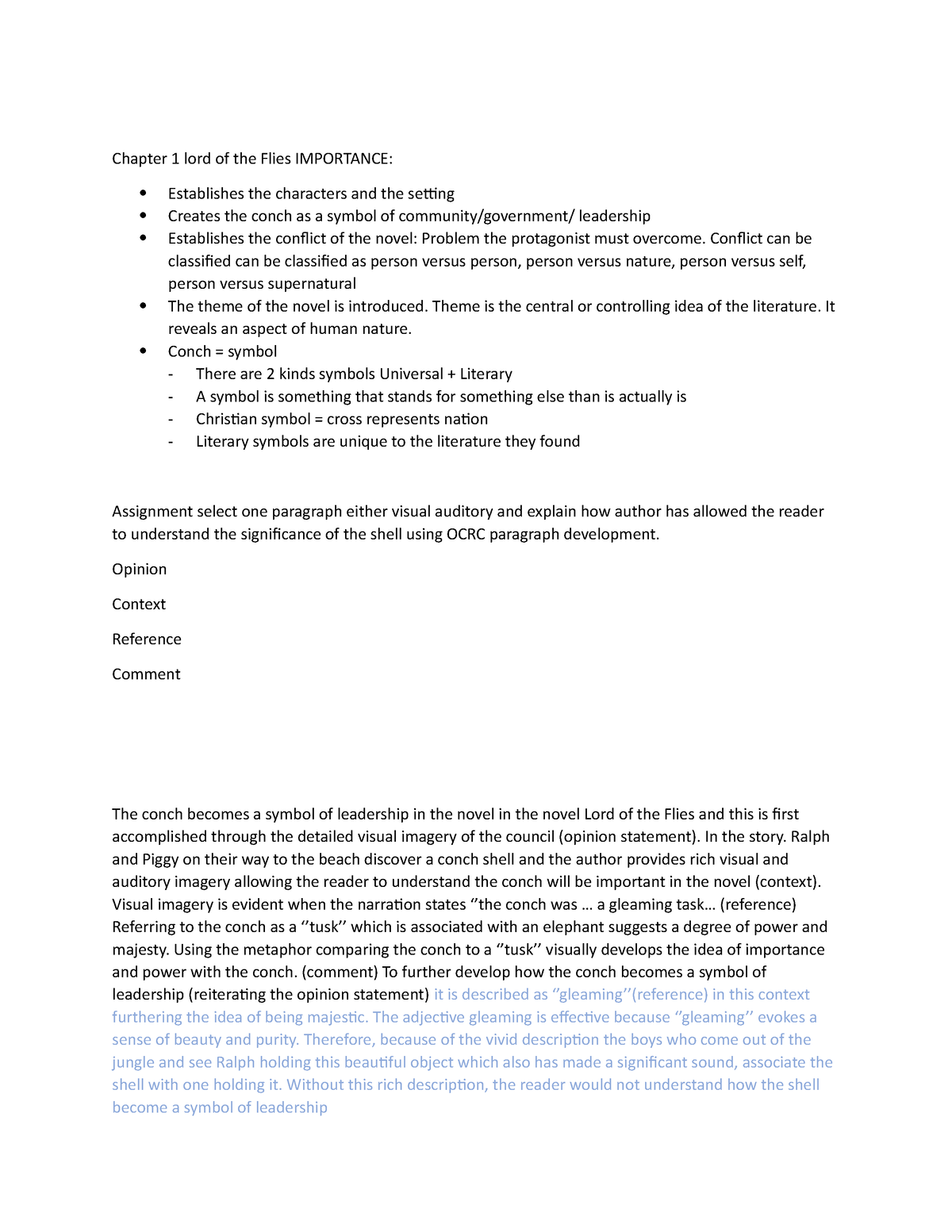 Chapter 1 lord of the Flies Importance - Chapter 1 lord of the Flies ...