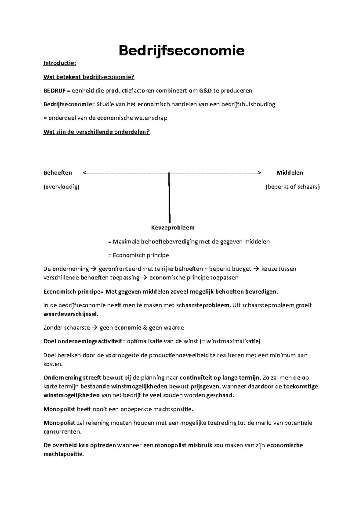 Bedrijfseconomie Samenvatting Voor Examen 1ste Jaar Bedrijfsmanagement ...