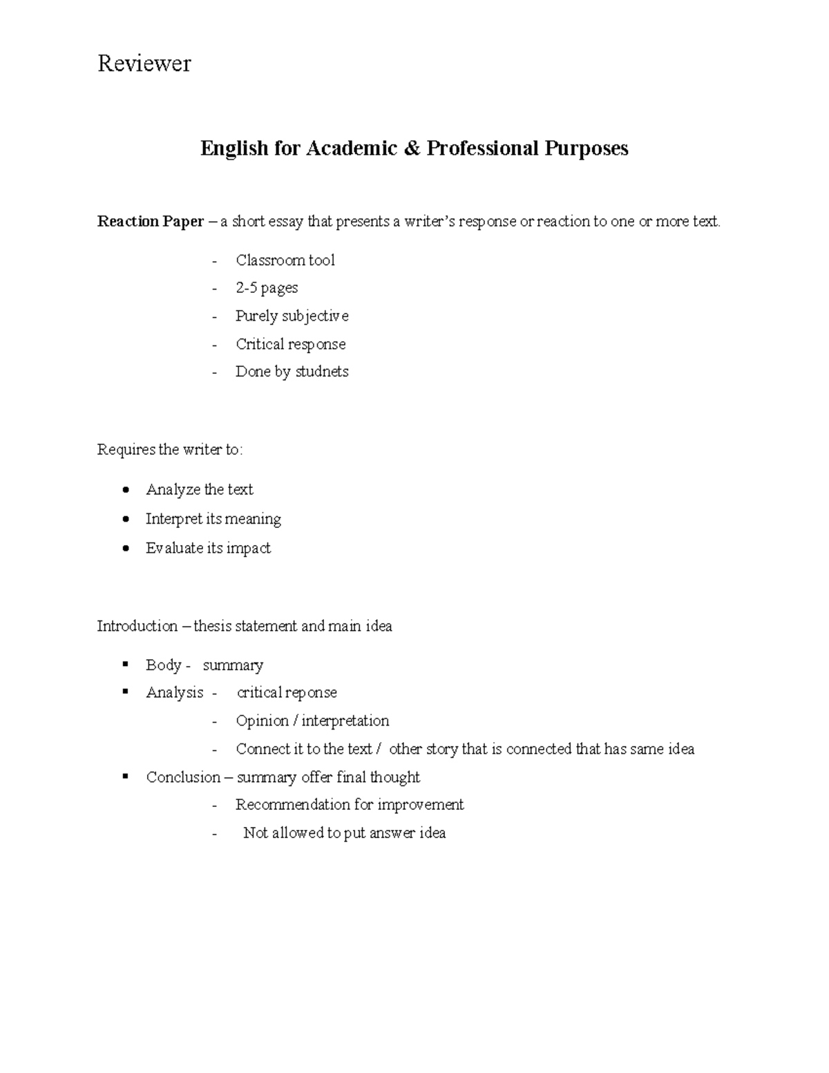 EAPP Reviewer - English for Academic & Professional Purposes Reaction ...