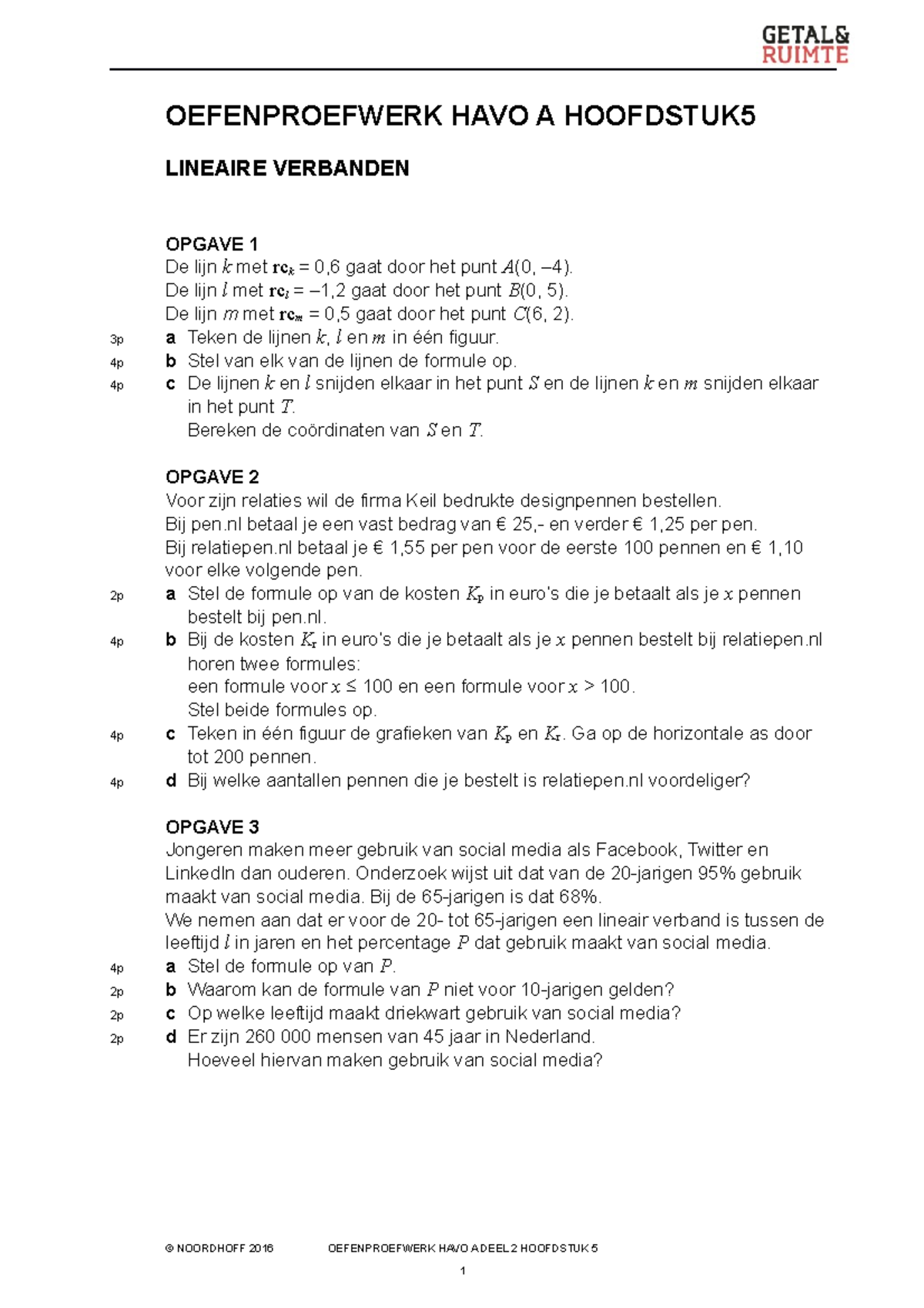 GR11 HA2 H05 Oefentoets - OEFENPROEFWERK HAVO A HOOFDSTUK LINEAIRE ...