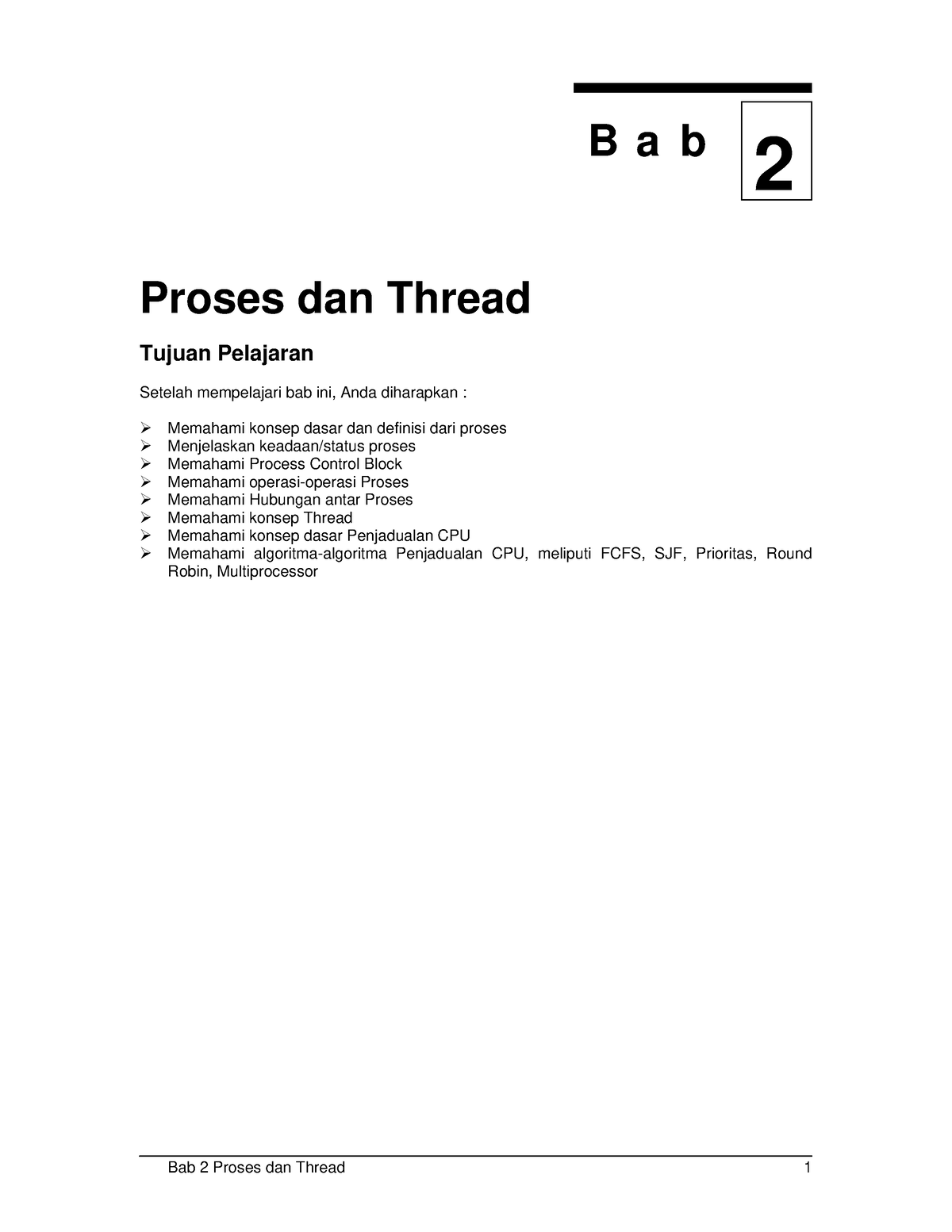 Sistem Operasi 2 - B A B 2 Proses Dan Thread Tujuan Pelajaran Setelah ...