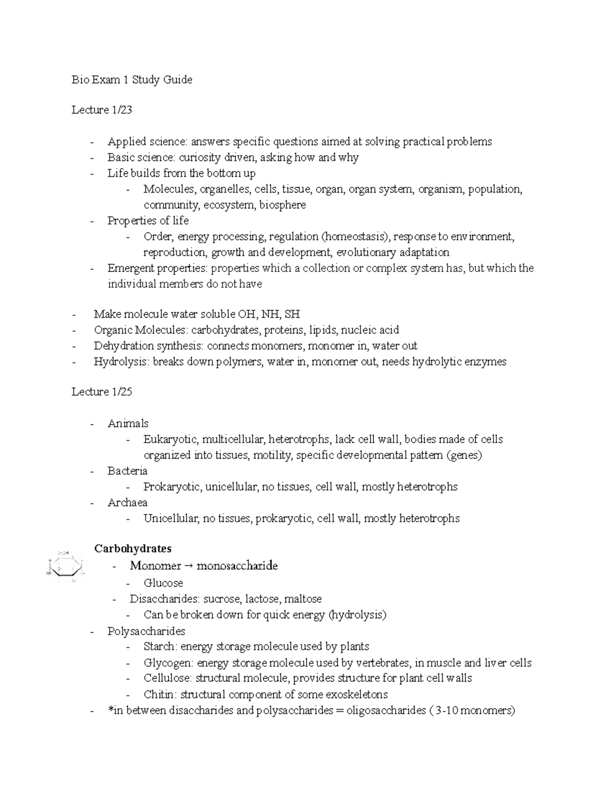 Bio Exam 1 Study Guide - Bio Exam 1 Study Guide Lecture 1/ Applied ...