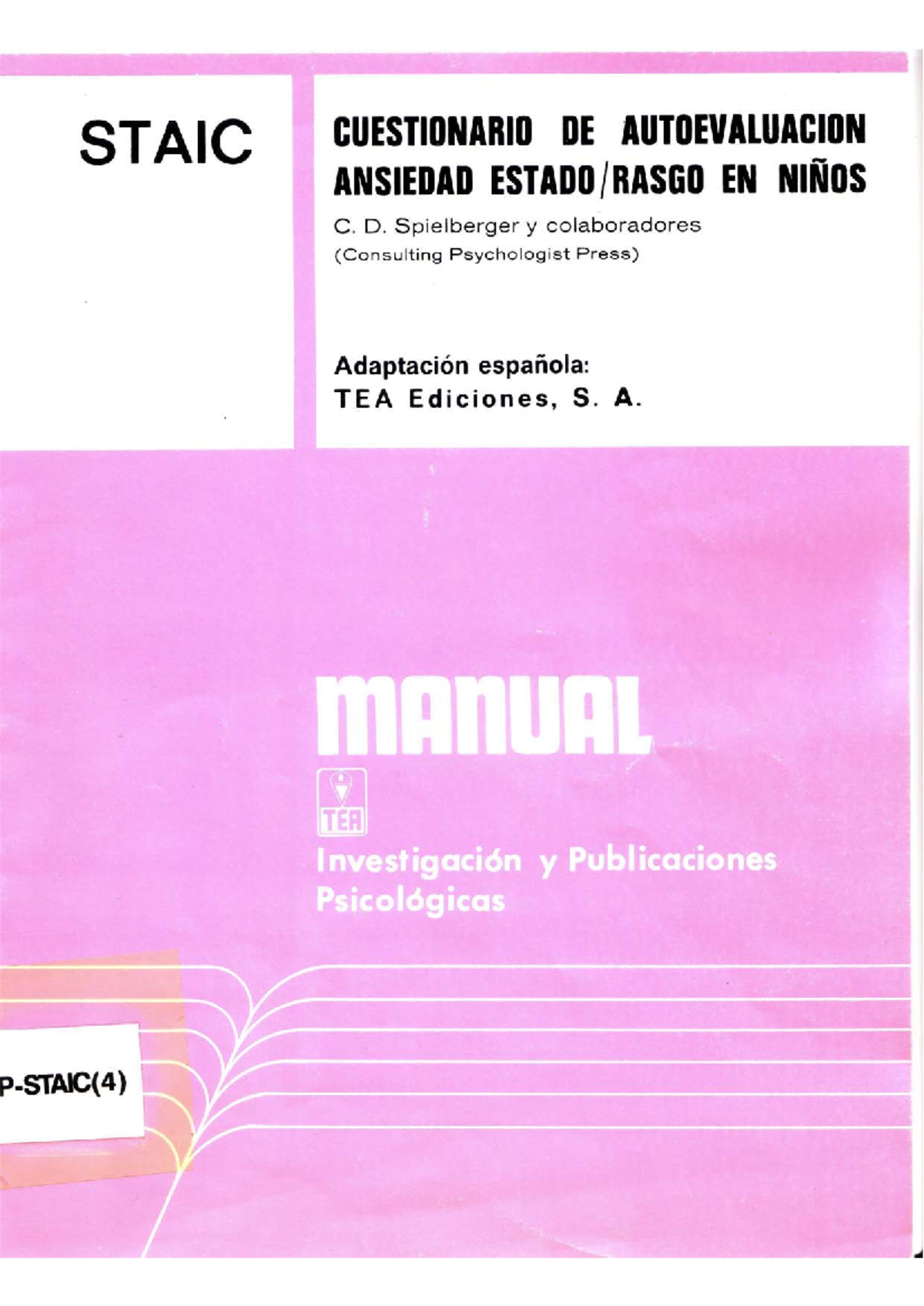 Manual- Staic - PDF - STAIC CUESTIONARIO DE AUTOEVALUACION ANSIEDAD ...