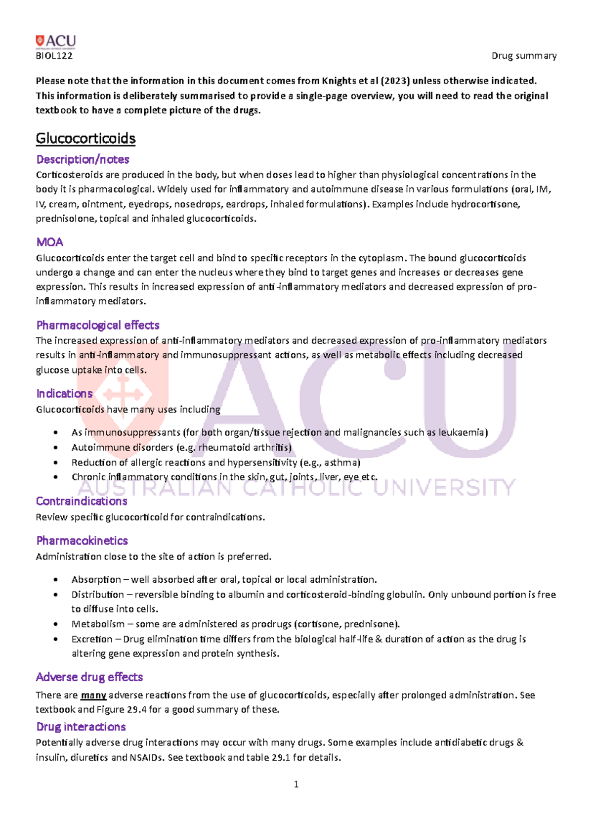 Nsaids and other drugs ver2 - BIOL122 Drug summary 1 Please note that ...