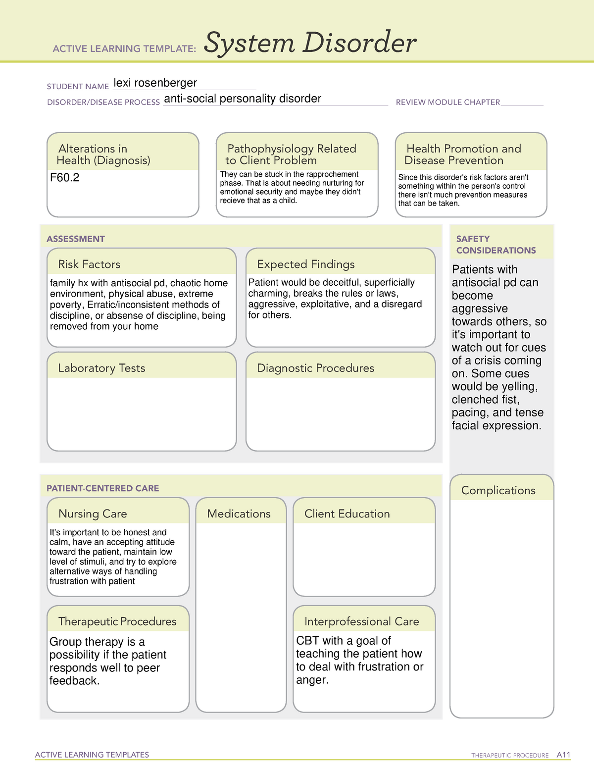 Antisocial Personality Disorder ACTIVE LEARNING TEMPLATES THERAPEUTIC