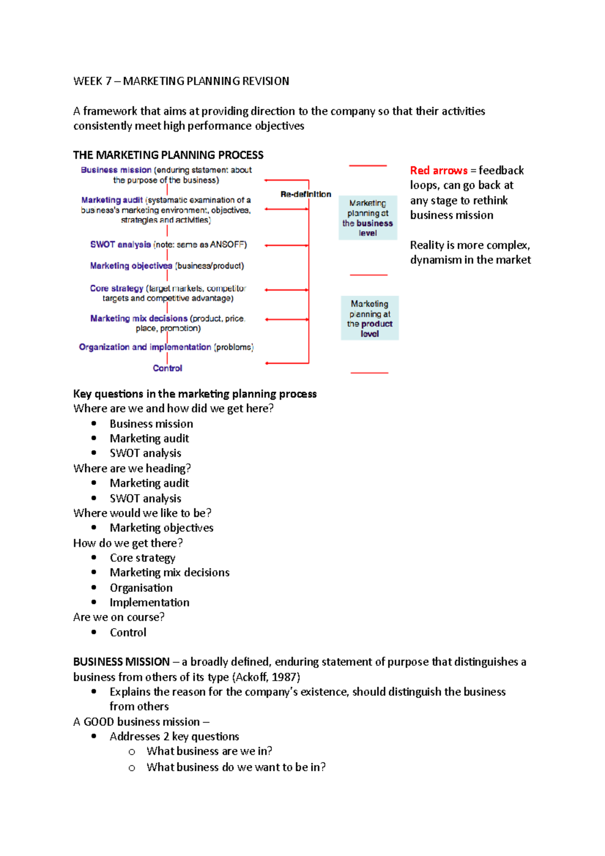 WEEK 7 – Marketing Planning Revision - WEEK 7 – MARKETING PLANNING ...