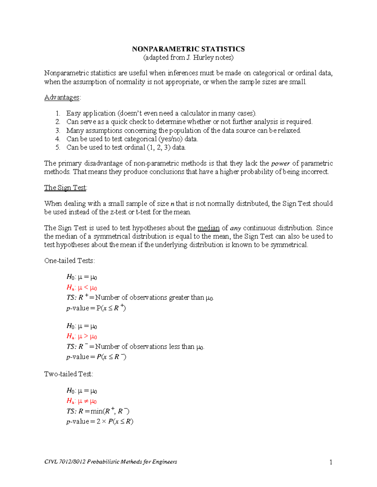 Nonparametric Student Notes (Updated) - NONPARAMETRIC STATISTICS ...