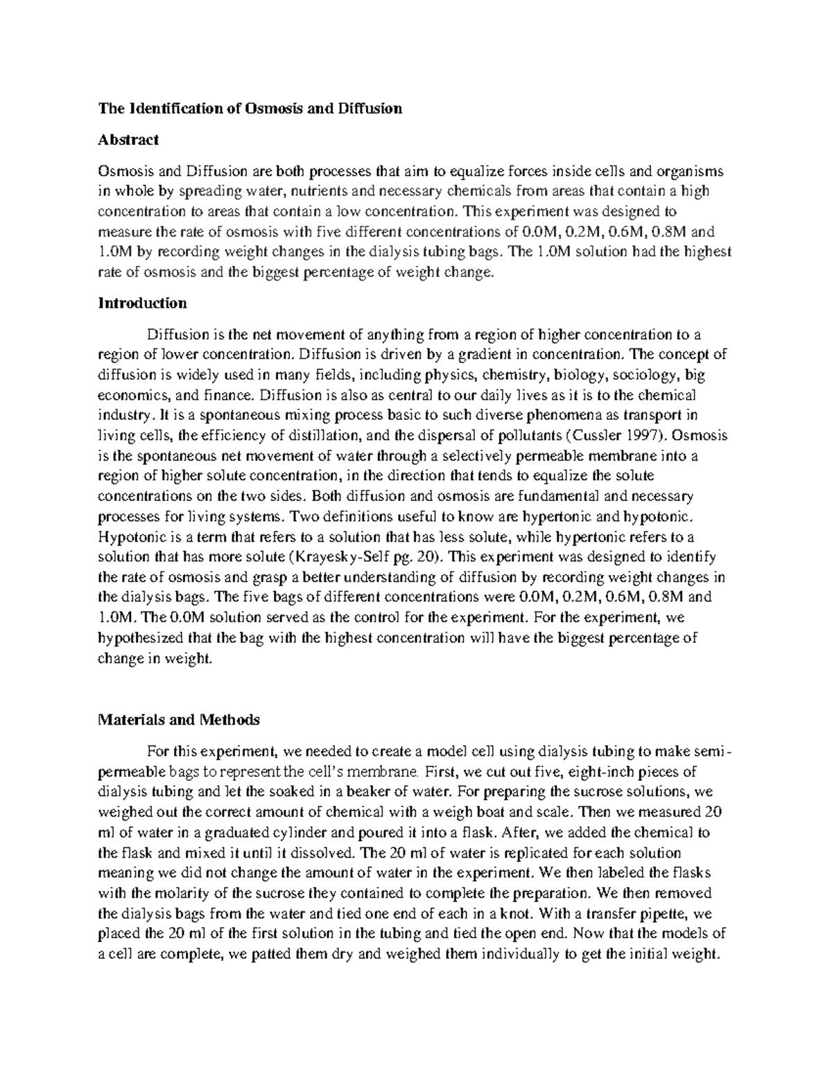Document 118 The Identification of Osmosis and Diffusion Abstract