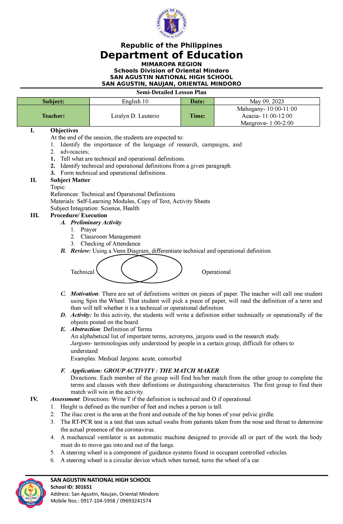 Q4 English 10 Lesson Plan 05 09 2023 Republic Of The Philippines Department Of Education 2251