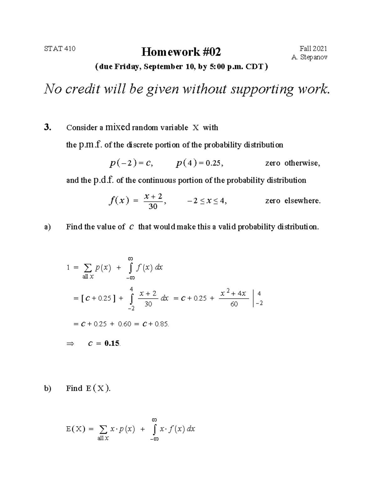 410Hw02ans - HW2 Solutions - STAT 410 Homework ( due Friday, September ...