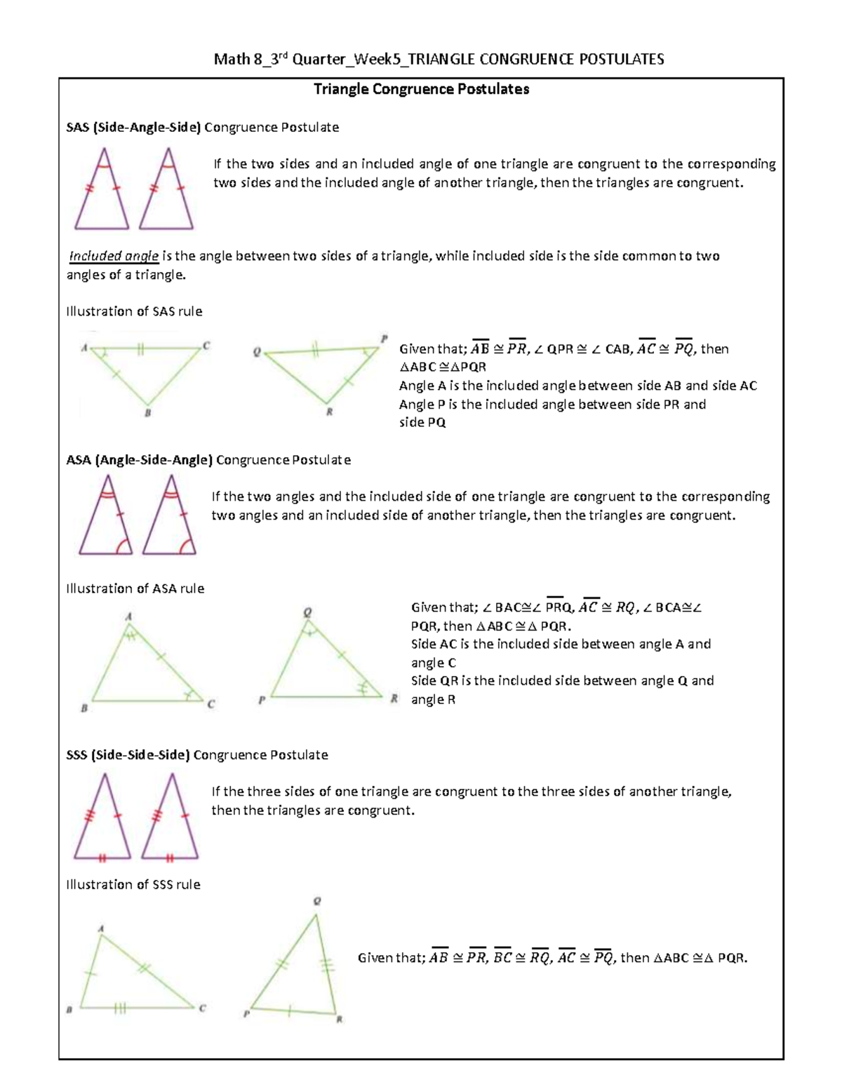 Triangle Congruence Postulates Mathematics For General Education Studocu