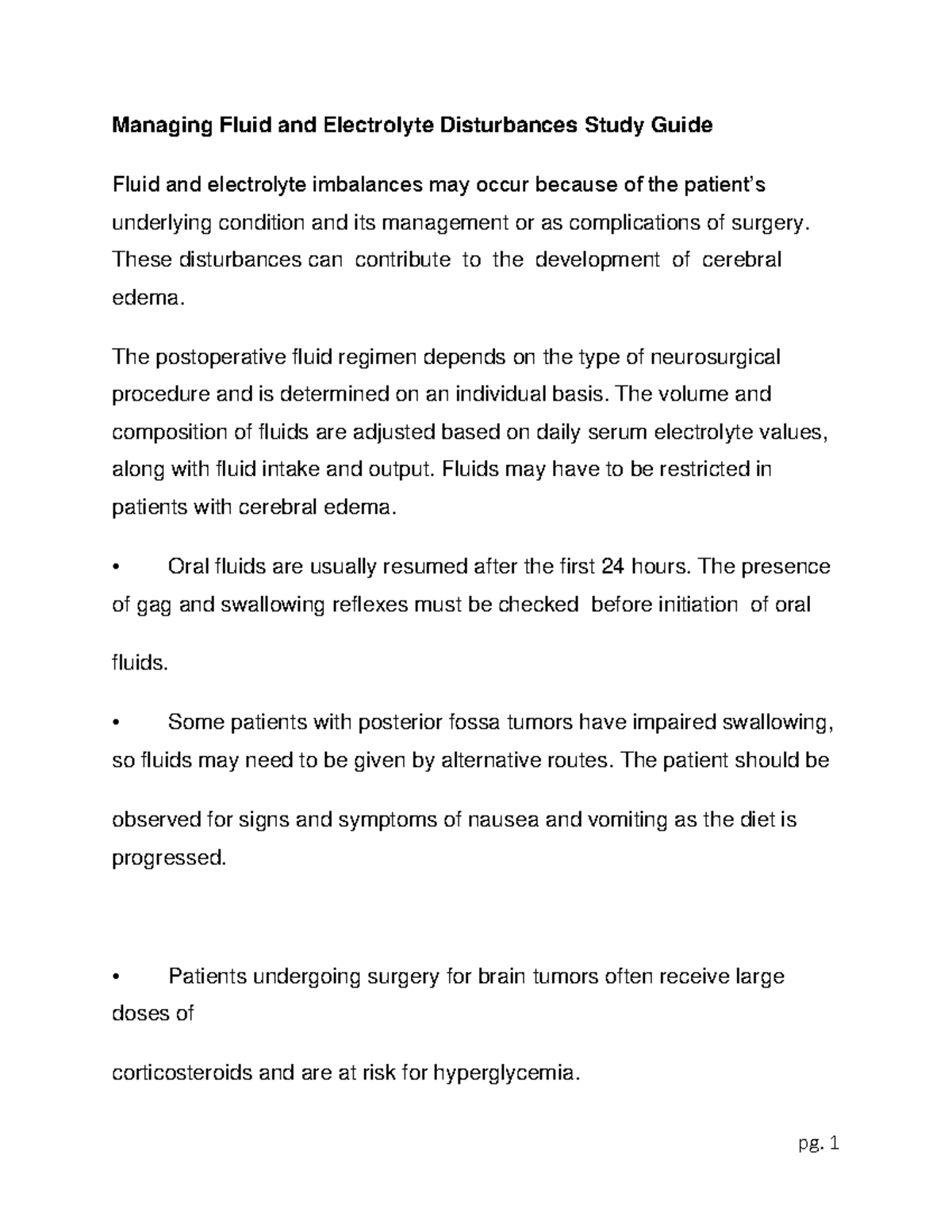 Managing Fluid and Electrolyte Disturbances Study Guide These