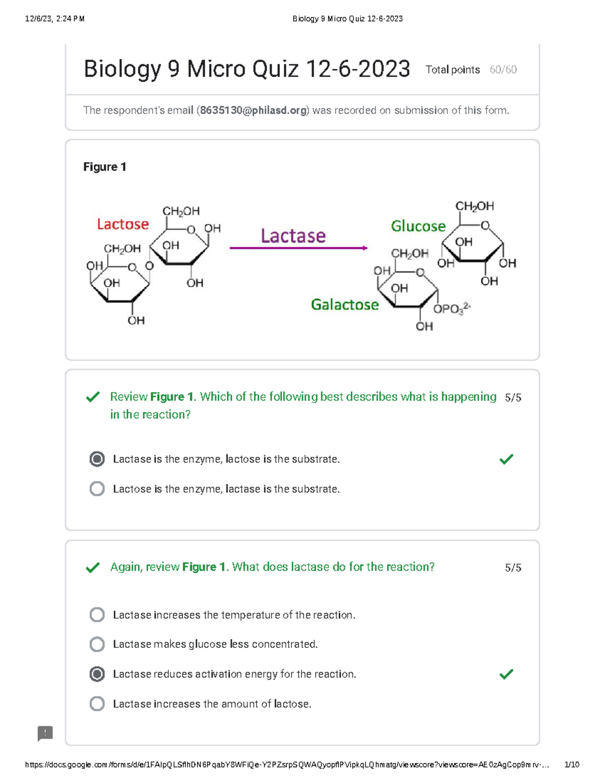 Biology 9 Micro Quiz 1262023 Figure 1 5/ Lactase is the enzyme, lactose is the substrate