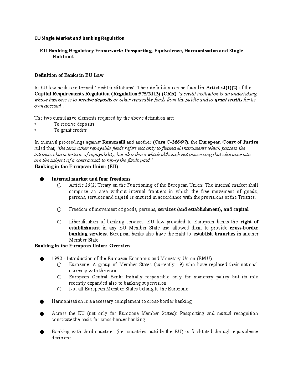 EU Single Market and Banking Regulation lecture EU Single Market and