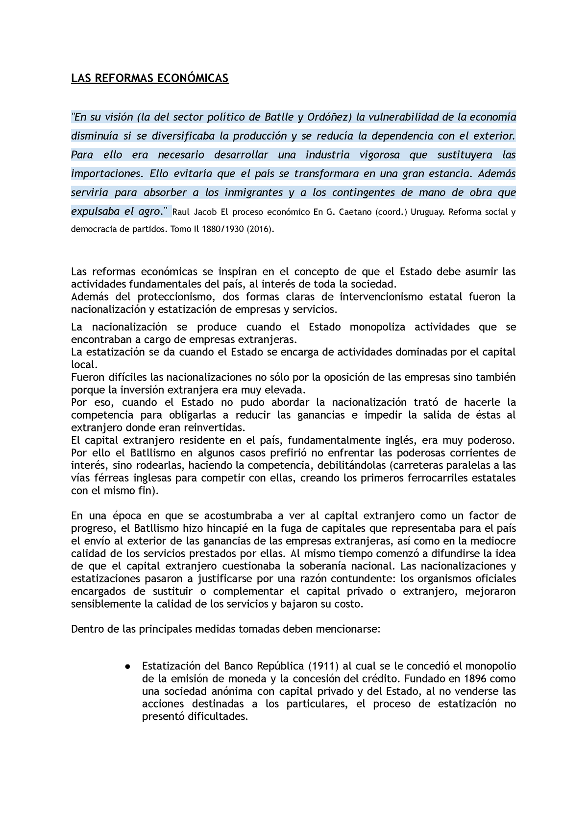 Reformas Económicas - La Visión La Del Sector Político De Batlle Y ...