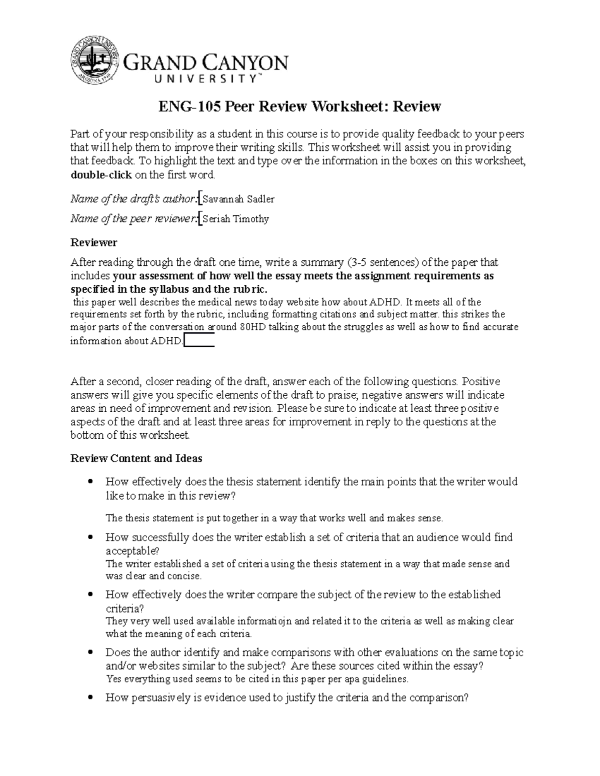 peer review resume worksheet