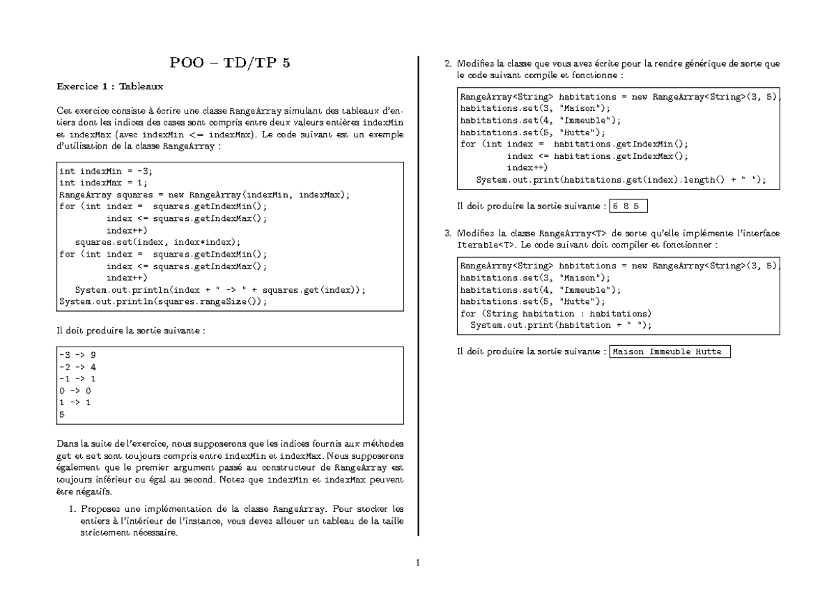 JAVA POO – Traveaux diriges 5 - POO – TD/TP 5 Exercice 1 : Tableaux Cet ...