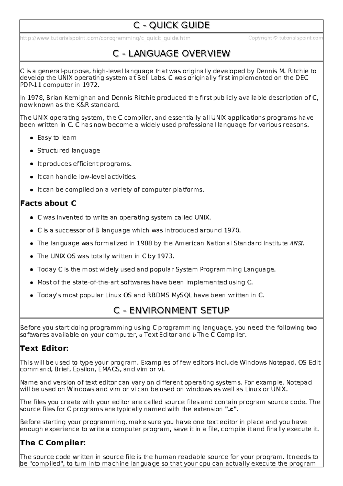 C quick guide - tutorialspoint/cprogramming/c_quick_guide.htm Copyright ...