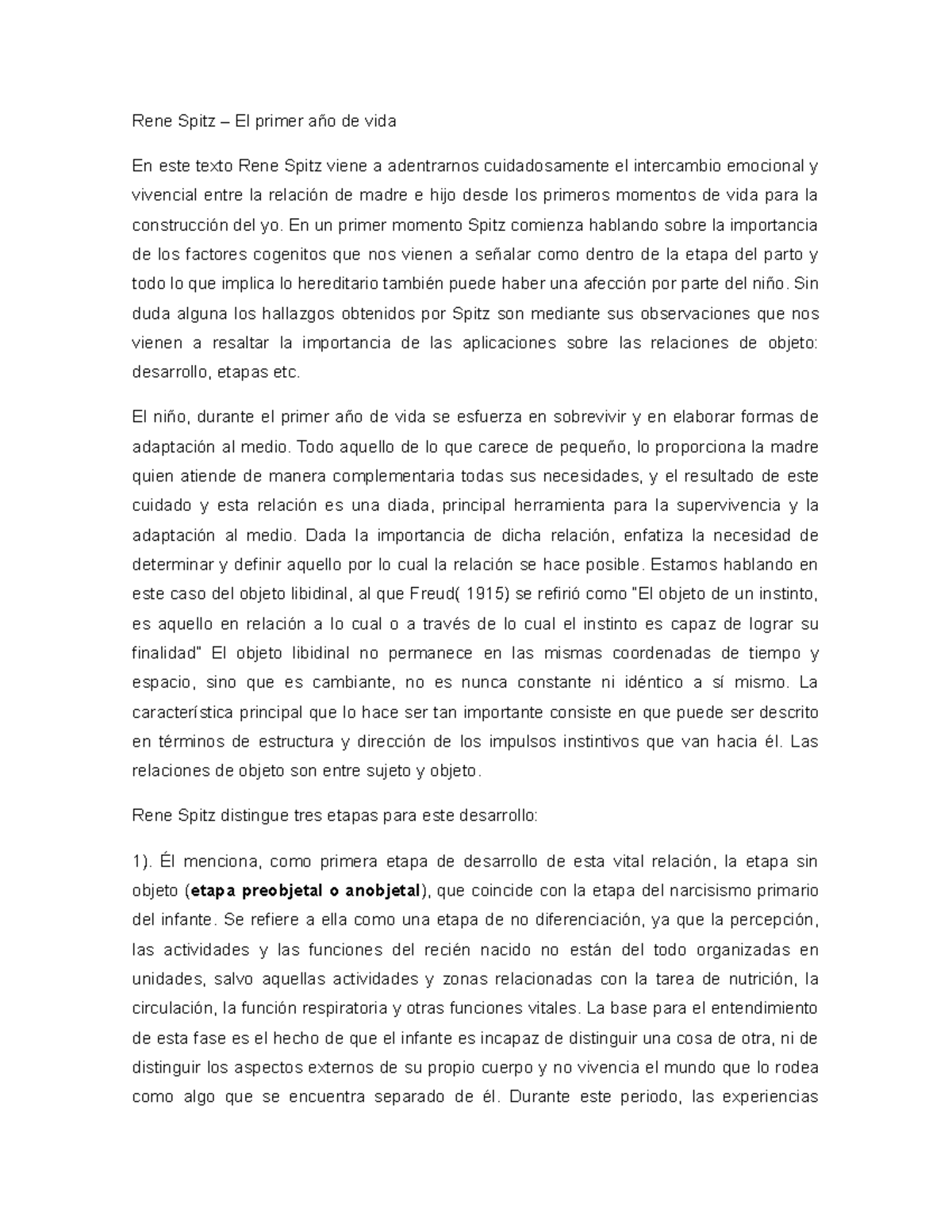 Rene Spitz psicología del yo - Rene Spitz – El primer año de vida En ...