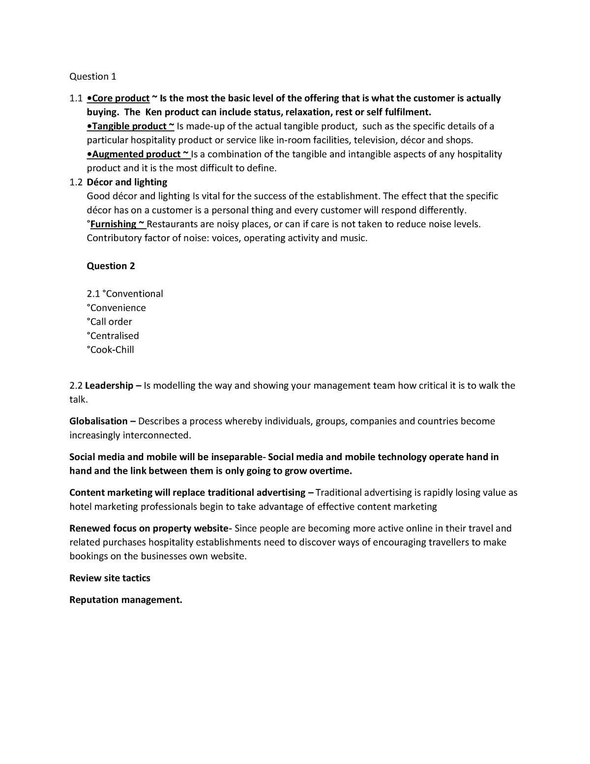 DTM2601Ass5 - Assignment 5 - Question 1 1 • Core product ~ Is the most ...