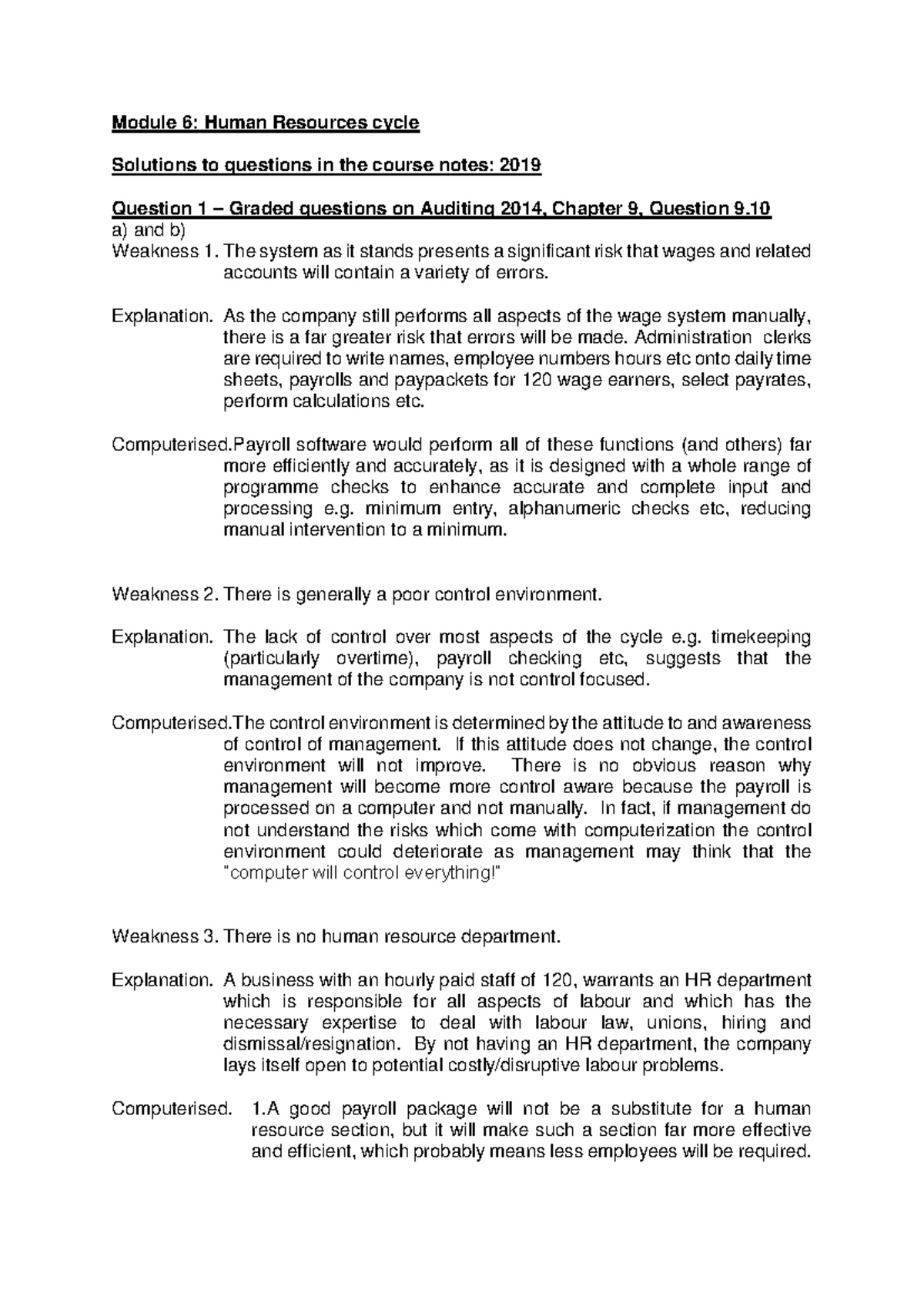 Question BANK Module 6 Solutions - Module 6: Human Resources cycle ...