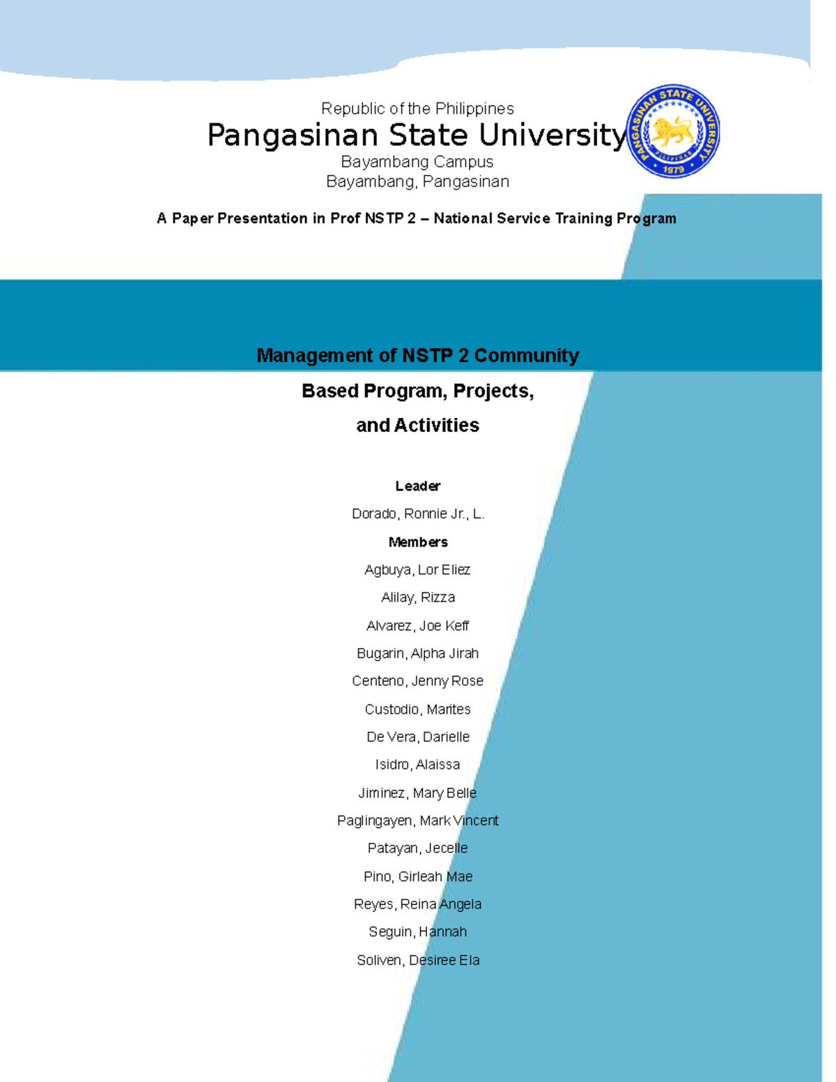 Management Of NSTP 2 Community Based Program Projects And Activites ...