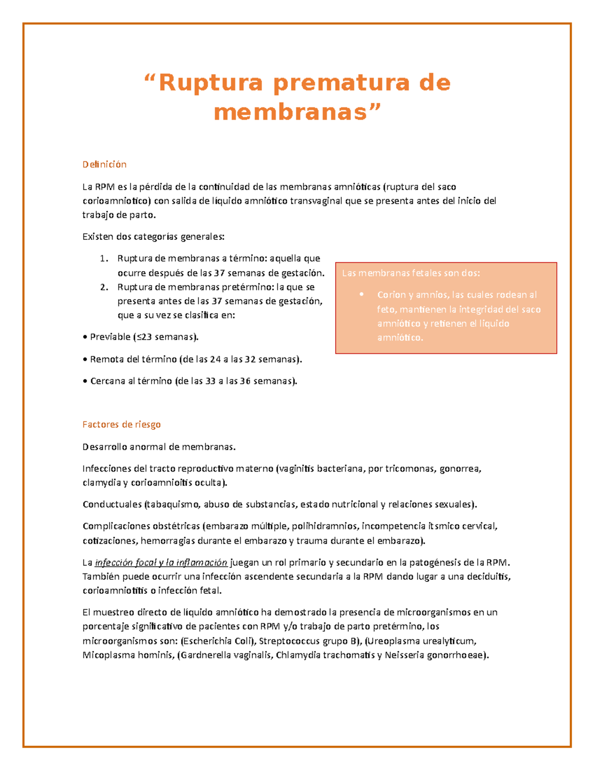 Ruptura prematura de membranas - “Ruptura prematura de membranas ...