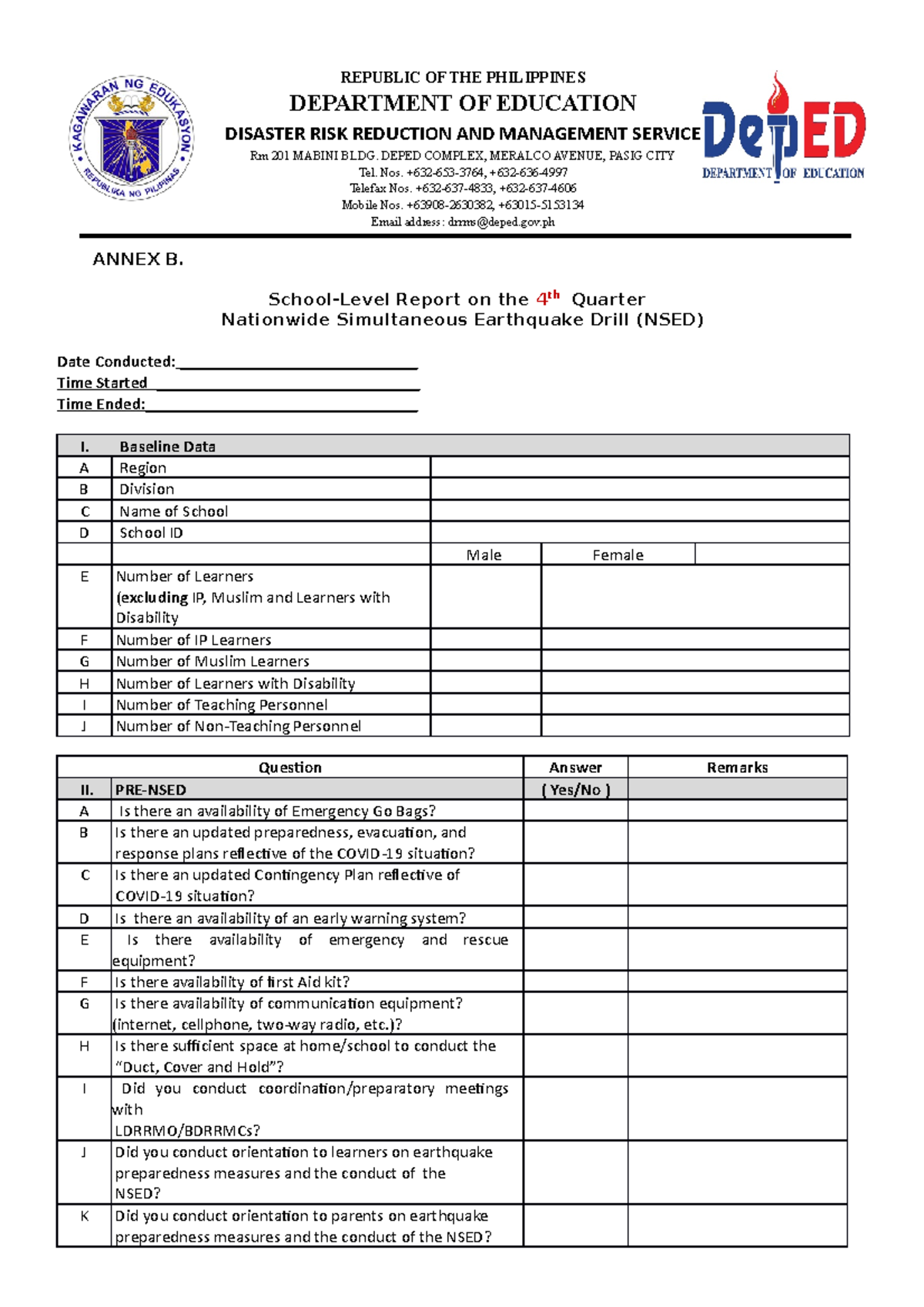 Annex B Template Form 4 Qnsed 2022 - REPUBLIC OF THE PHILIPPINES ...