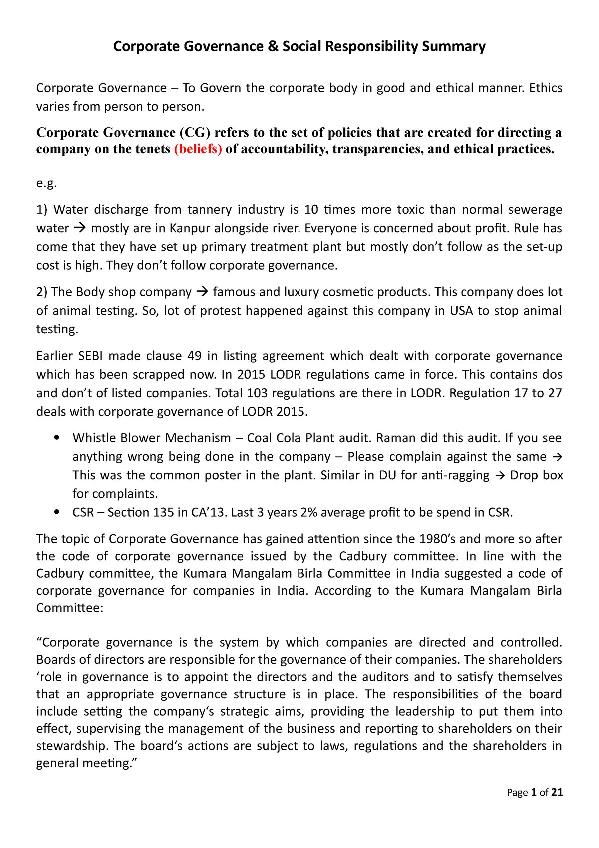 cadbury committee report on corporate governance