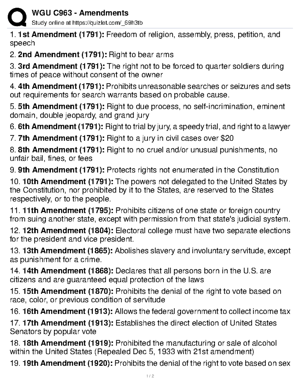 Us Amendments Quizlet - ewffdsb