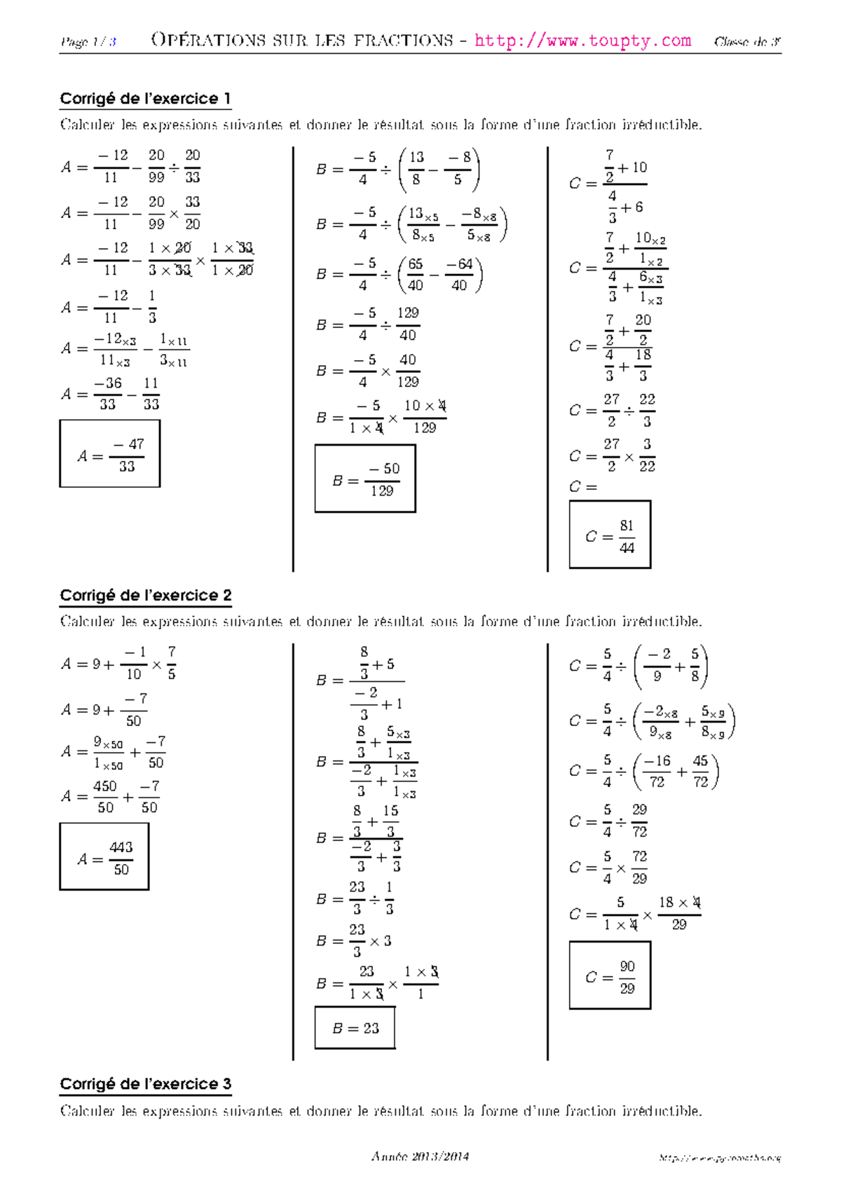Fraction-1-corrige - Summary Calculus I - Page 1/ 3 Opérations sur les ...