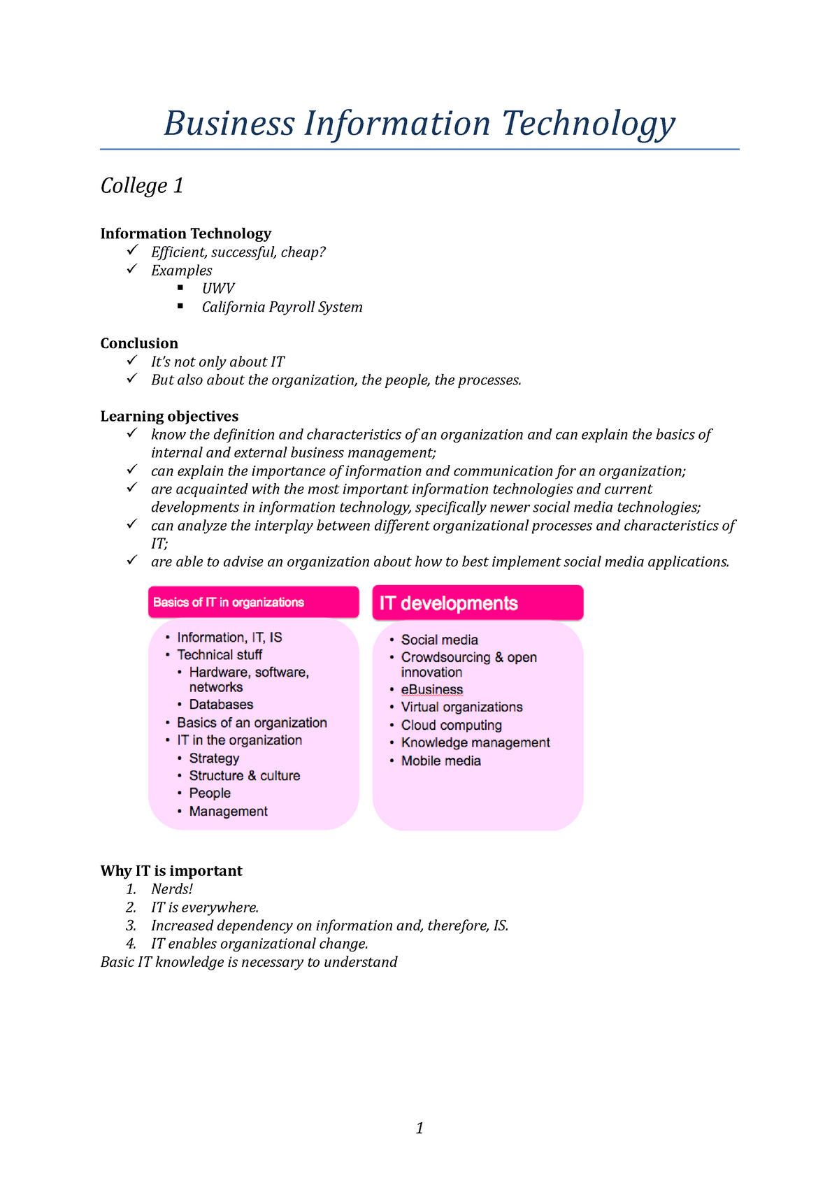 Lecture notes, All lectures + notes - StudeerSnel