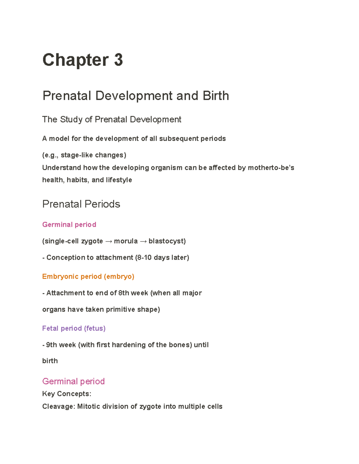 Human Development Chapter 3 Part 1 Chapter 3 Prenatal Development And