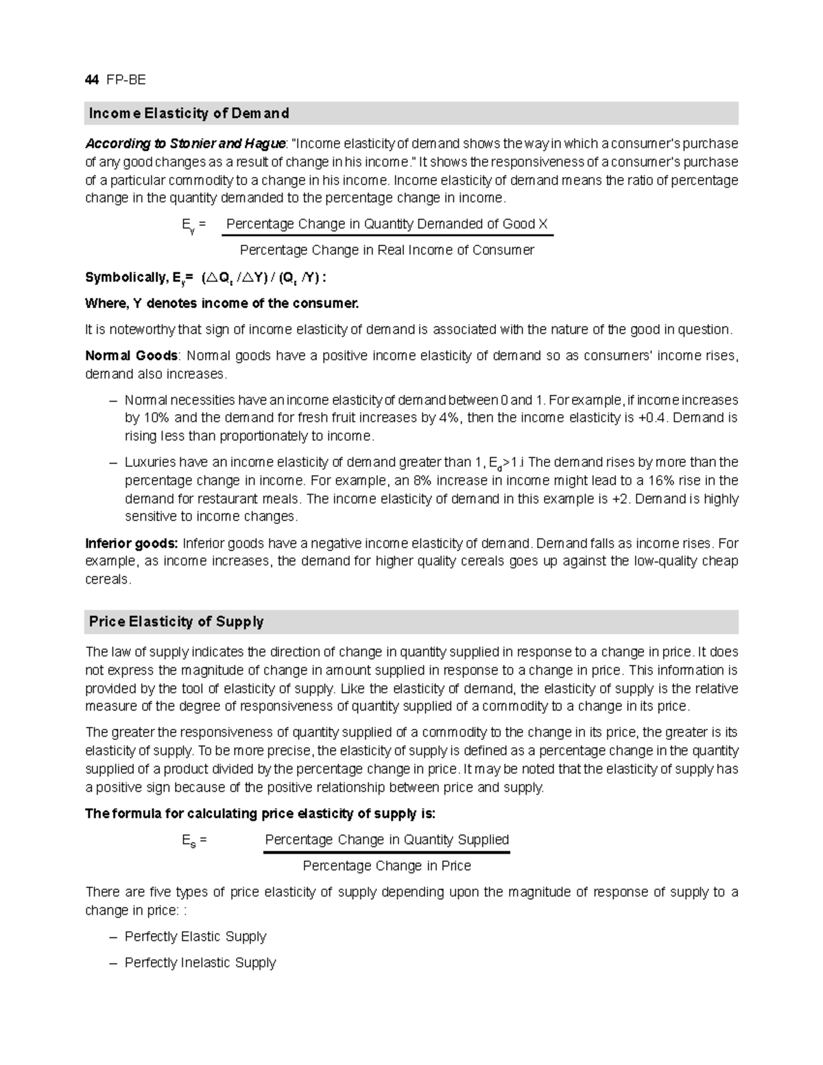 Price Elasticity of Supply 44 FPBE Elasticity of Demand