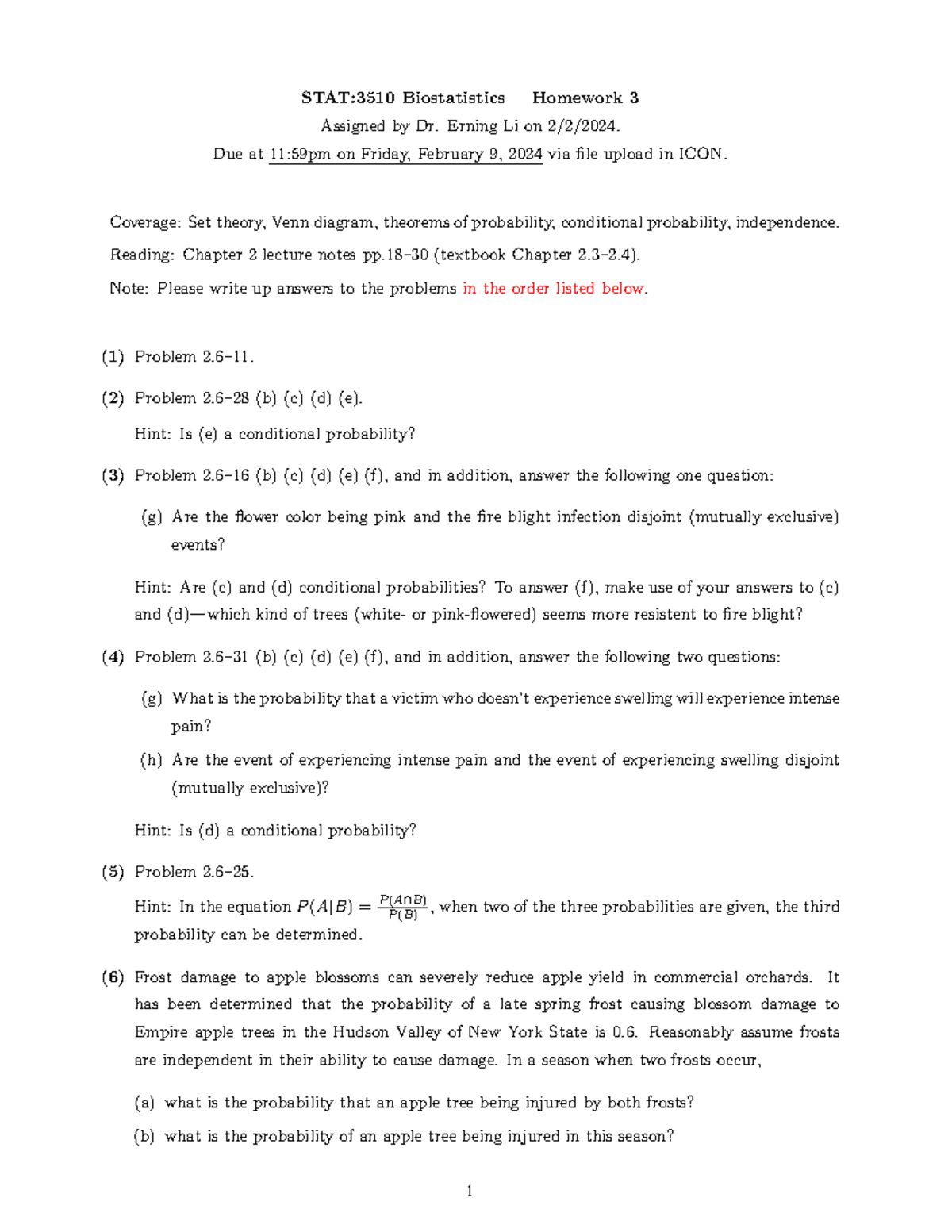 Stat3510 homework 03 - STAT:3510 Biostatistics Homework 3 Assigned by ...