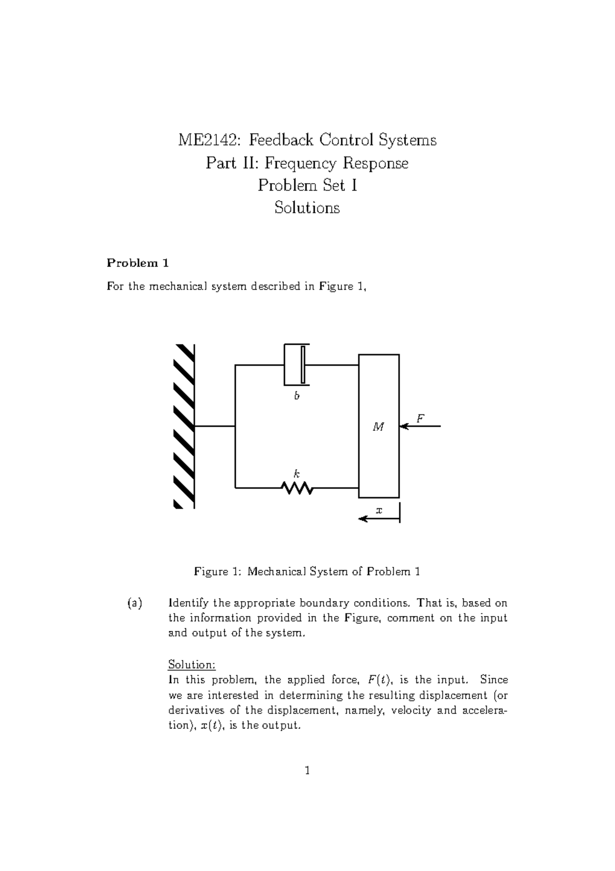 Ps1s Part 2 Tut 1 solutions ME2142 Feedback Control Systems Part