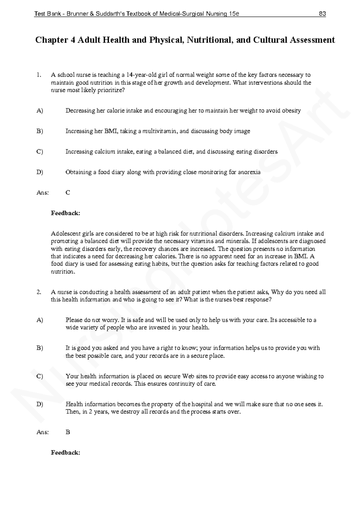 Chapter 4 - Test Questions - NursingNotesArt Chapter 4 Adult Health And ...