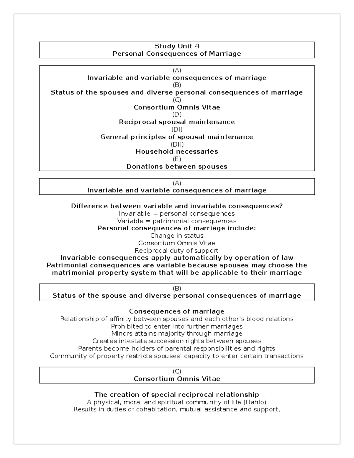 Unit 4 in word - Personal consequences of marriage - Study Unit 4 ...