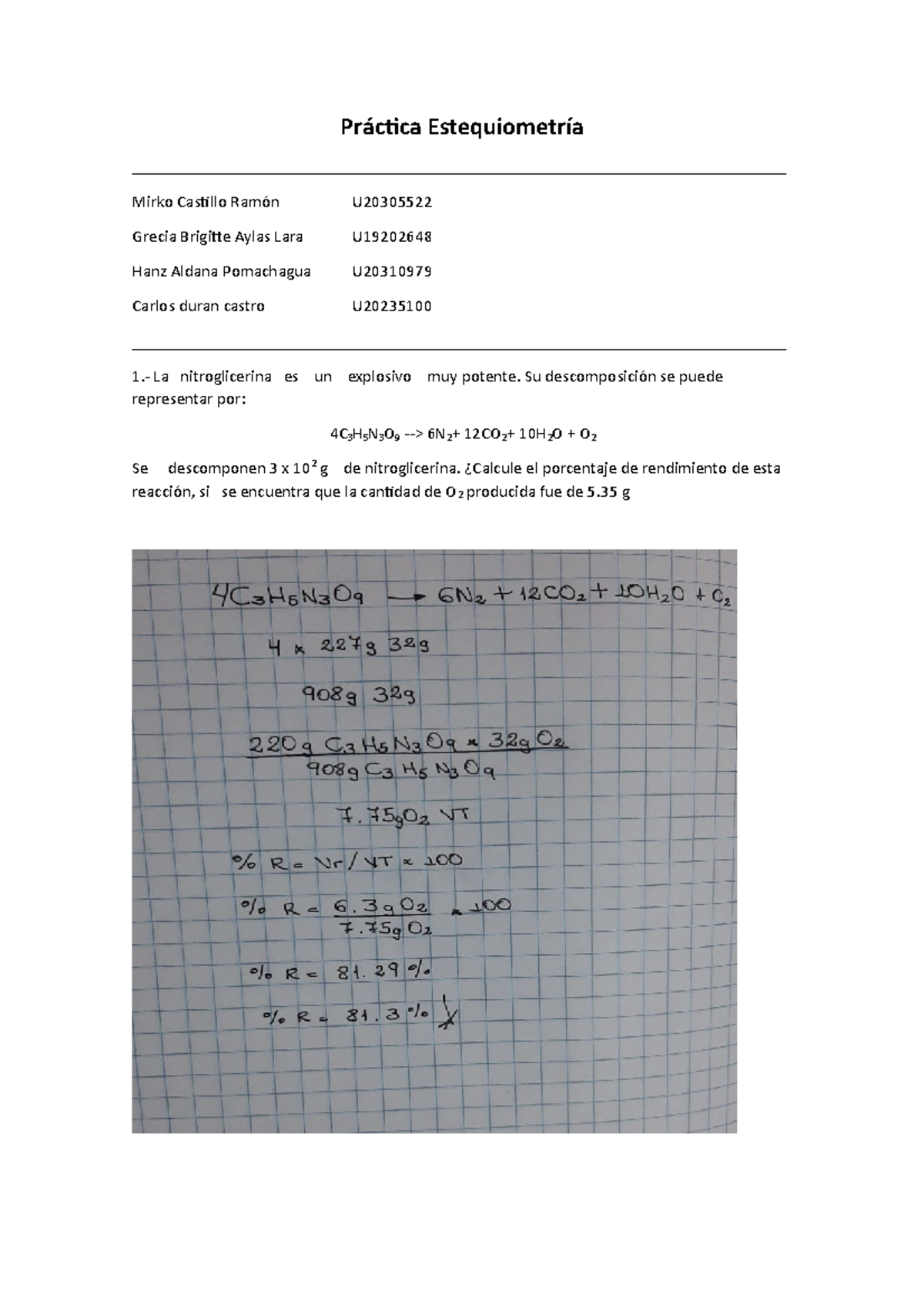 Práctica Estequiometría - Quimica Inorganica - Práctica Estequiometría ...