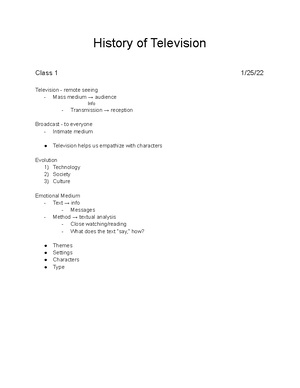 History of TV Class 4 - Lecture notes 1 - Class 4 I Love Lucy Notes ...