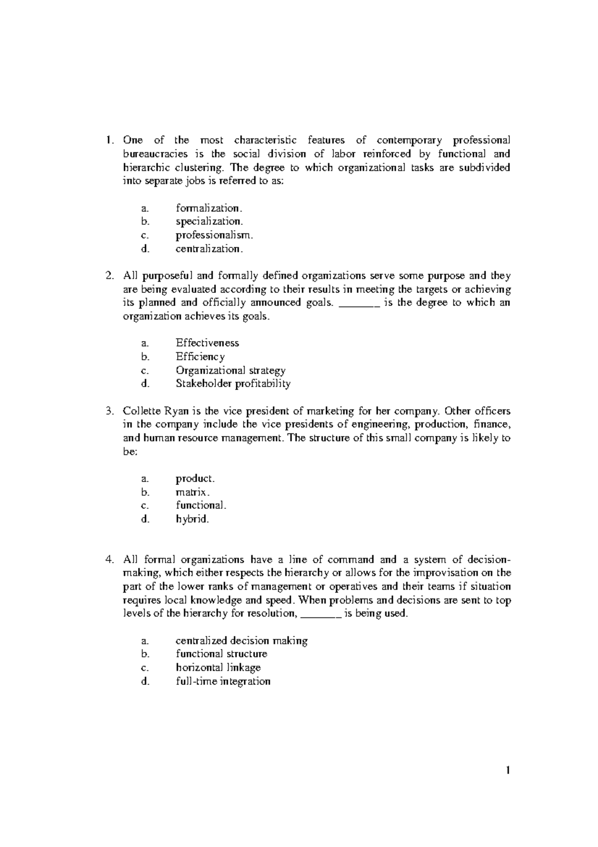 Introduction to Business past paper One of the most characteristic