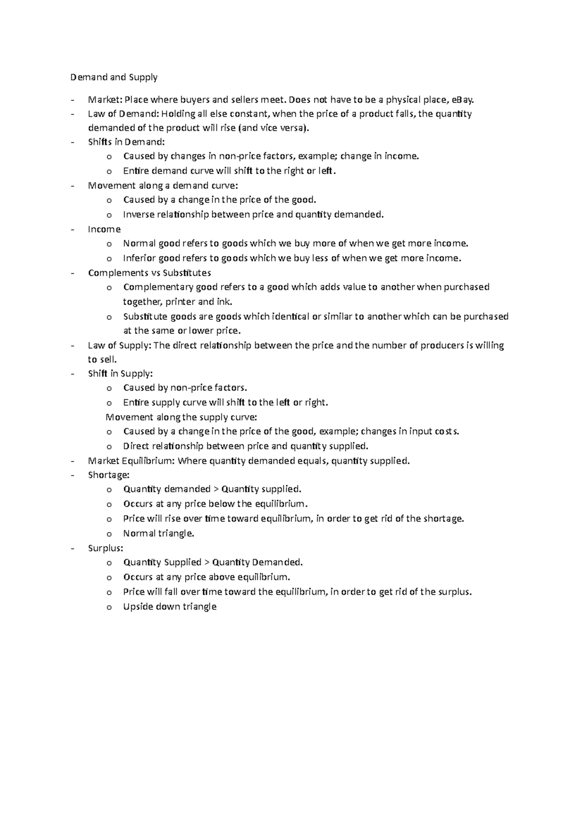 Unit 3 - Lecture notes 3 - Demand and Supply Market: Place where buyers ...