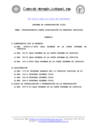 Jurisprudencia Localizacion De Derechos Indivisos Studocu