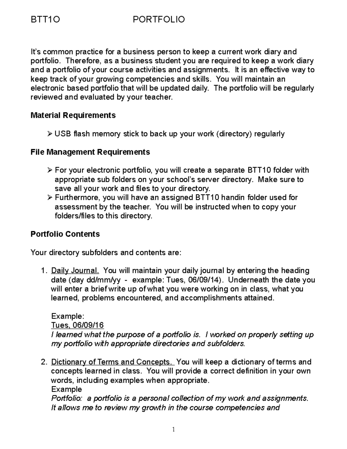 Portfolio - Comprehensive notes - BTT1O PORTFOLIO It’s common practice ...
