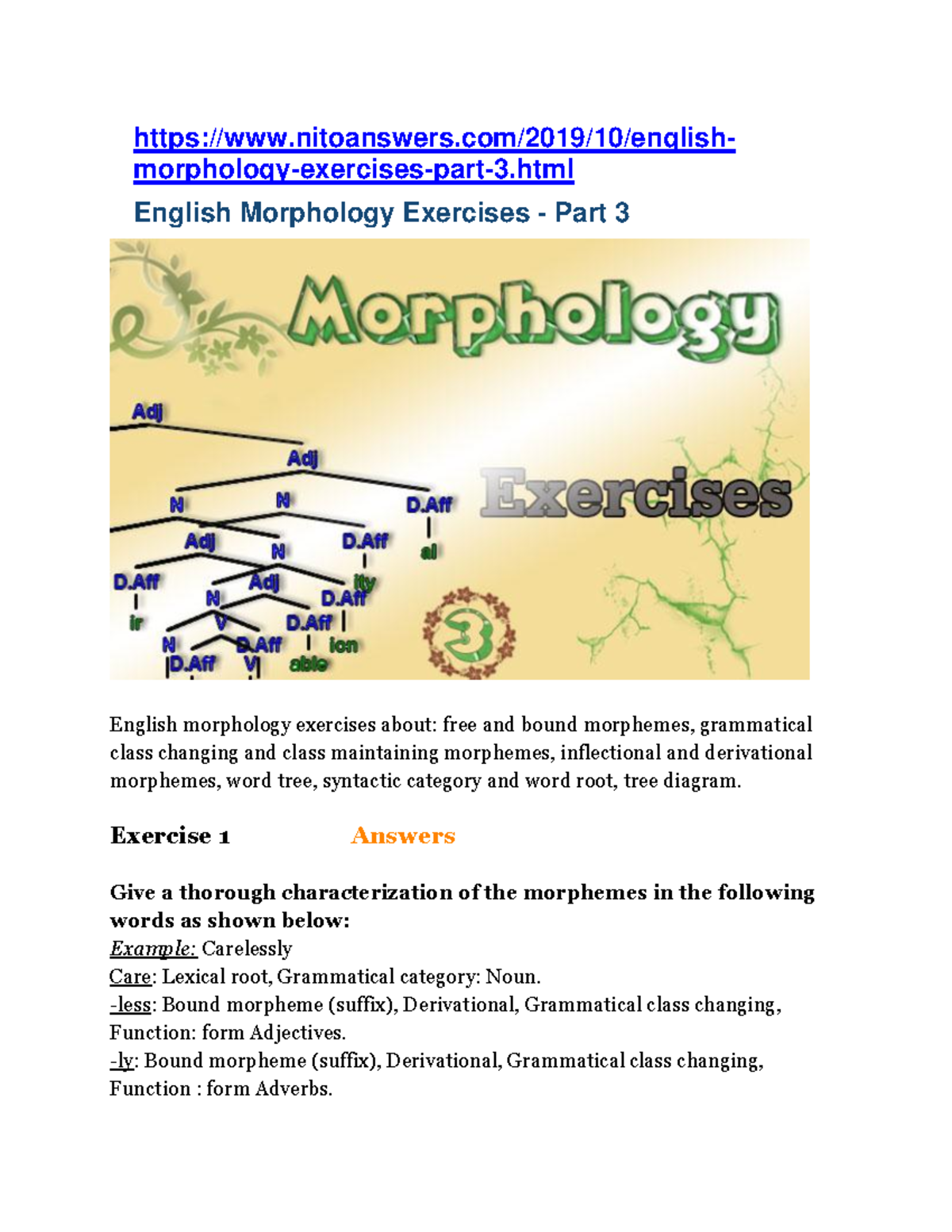 English Morphology Exercises Part 3 Nitoanswers 2019 10 English